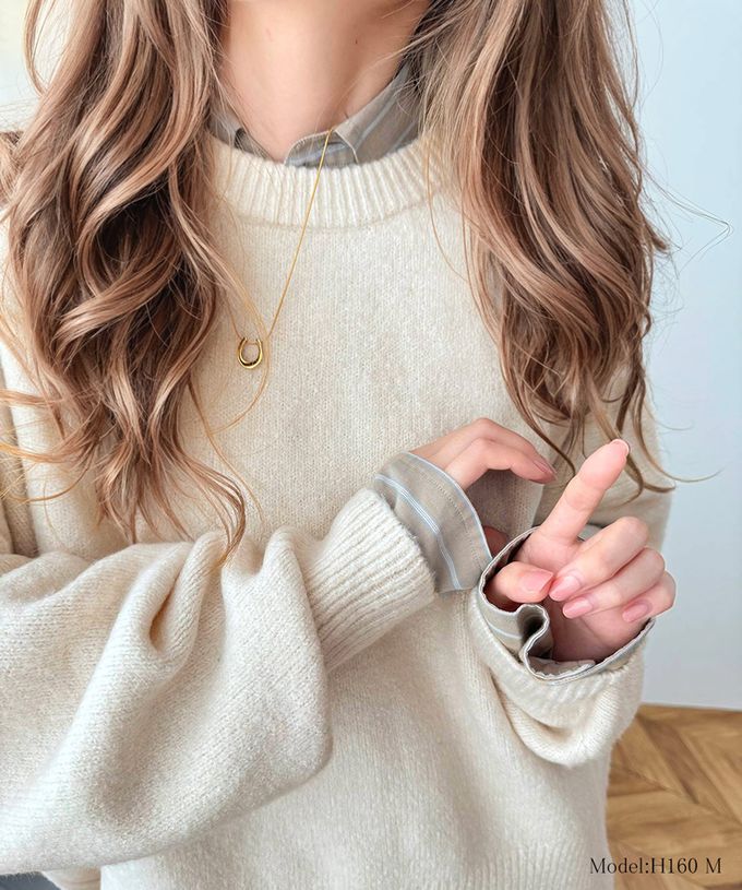 日本 Classical Elf - 溫柔圓領寬版純色針織毛衣-粉