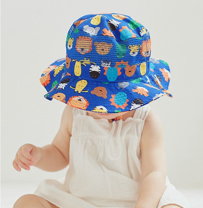 兒童透氣遮陽帽/漁夫帽-英文字怪物-白色