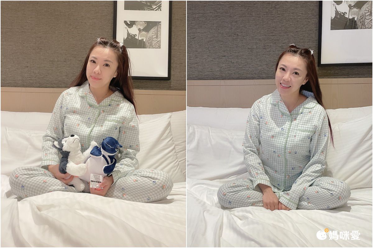 雙層棉紗布長袖家居睡衣套裝-小花綠格