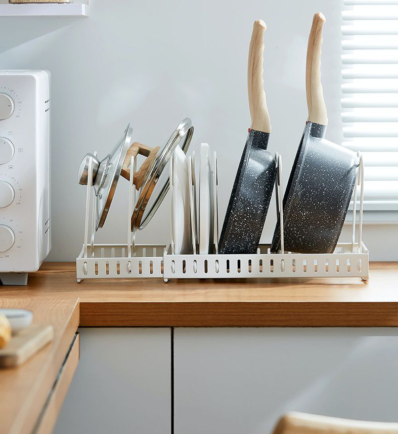 伸縮可調式鍋具收納置物架-白色