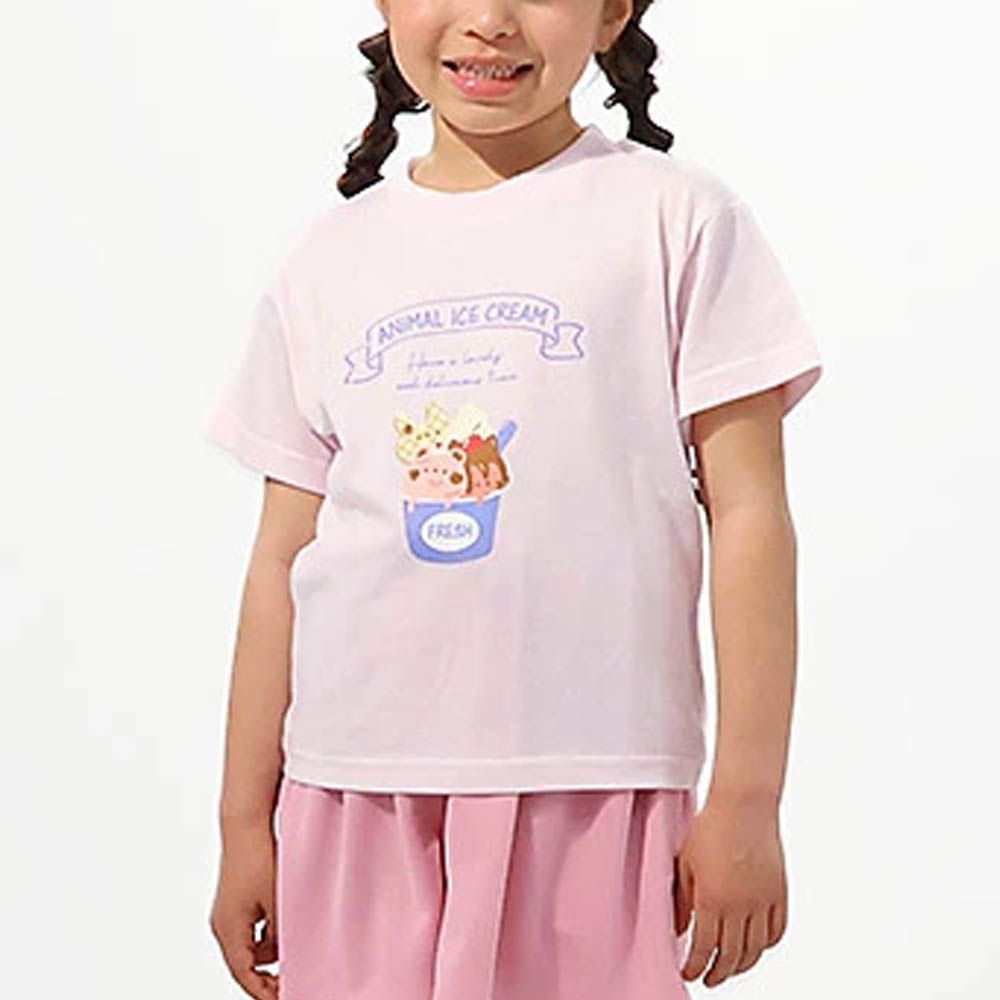 接觸冷感 透氣印花短袖上衣-冰淇淋-粉紅