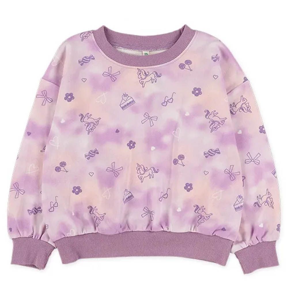 夢幻暈染印花長袖上衣-粉紫