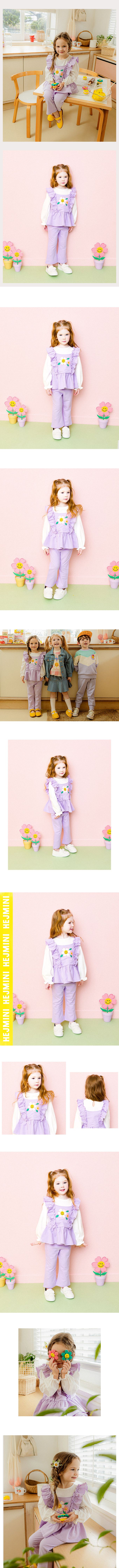 韓國 HEJMINI - 女孩感波浪邊裝飾長袖套裝-紫