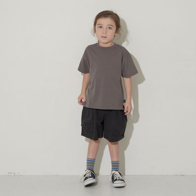 日本 b-ROOM - [低價]純棉柔軟素色T恤-炭灰