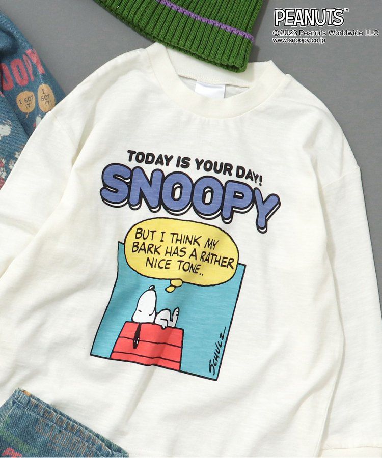 日本 BREEZE - SNOOPY聯名 前後漫畫印花長袖上衣-炭黑