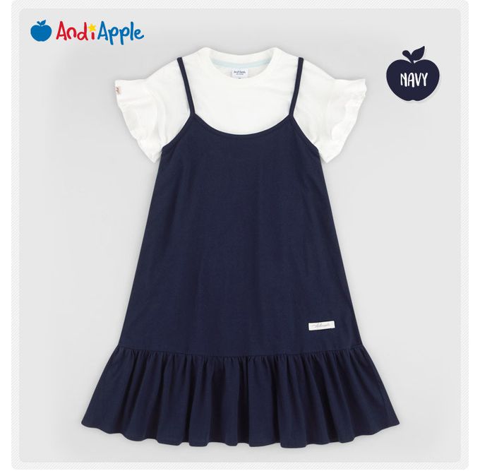 韓國 AndiApple - 兩件式細肩帶連身洋裝套裝-海軍藍