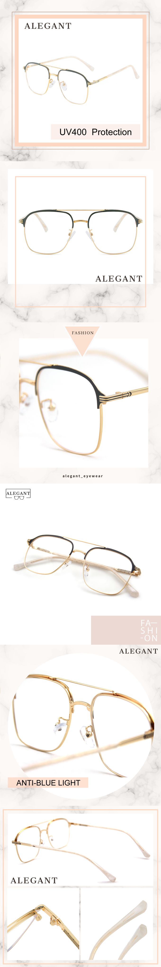 ALEGANT - 歐式古典雙樑設計嵐霧扉金飛官款雲紗鏡腿設計UV400濾藍光眼鏡