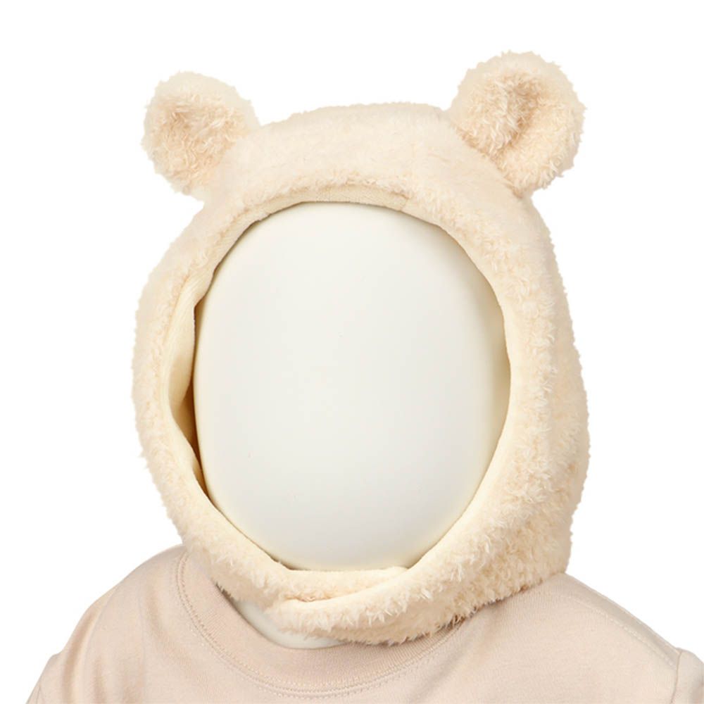 嬰幼兒刷毛帽-動物-象牙白色