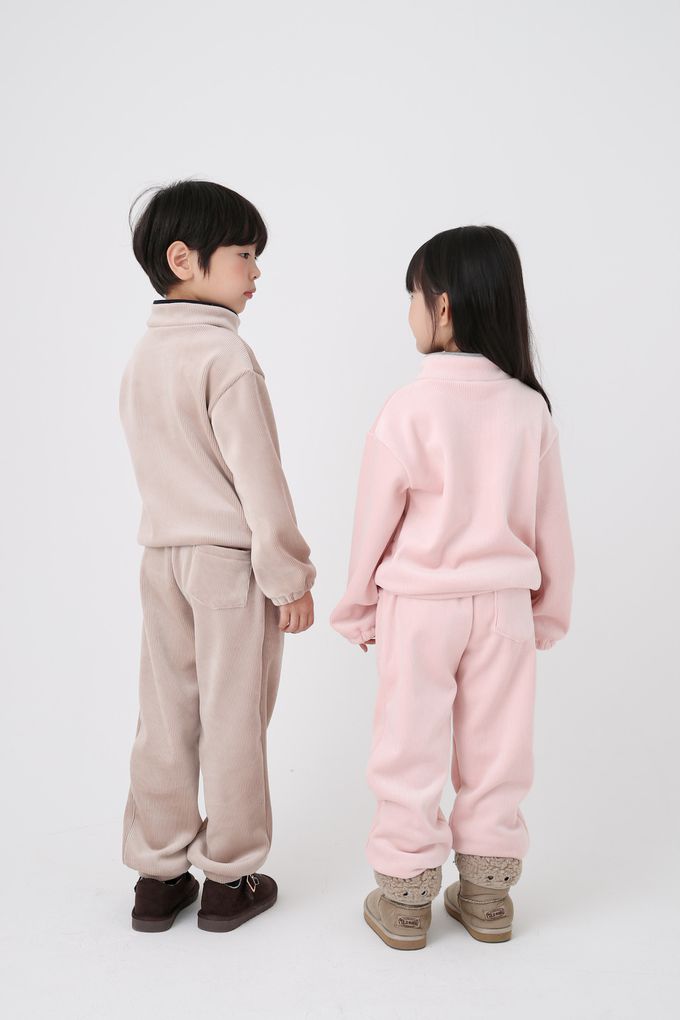 韓國 Coco Bang - (兩件式)鈕扣羅紋立領長袖套裝-卡其