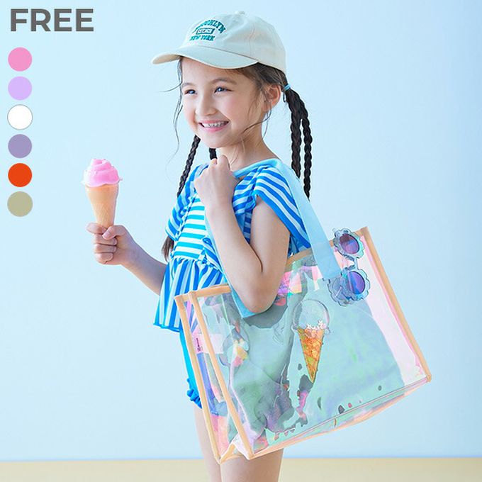 日本 devirock - 獨角獸色系閃亮愛心PVC防水游泳包-紫藍系 (27x35x14cm)