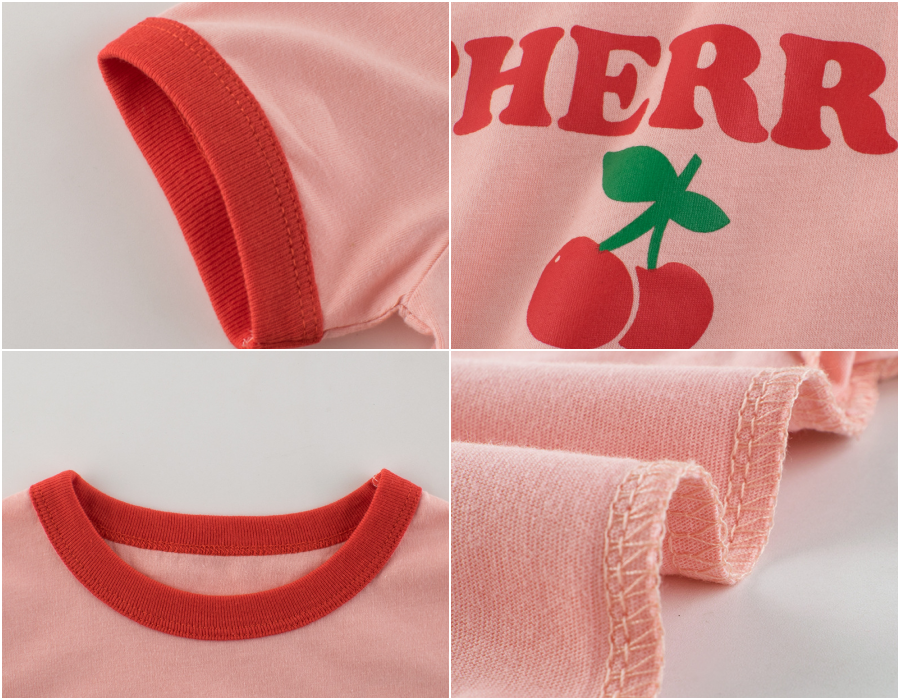 純棉短袖上衣-櫻桃-粉色