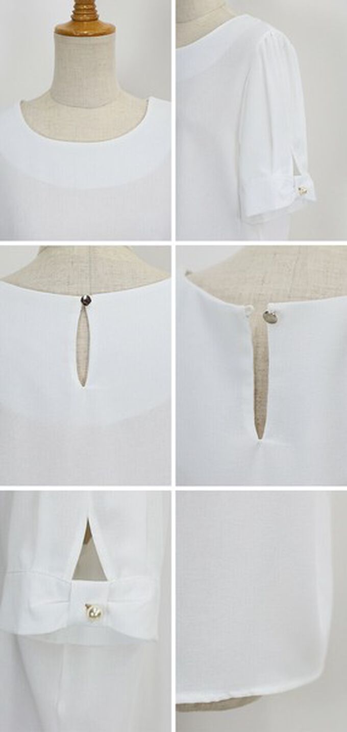 日本 BLUE EAST - 珍珠袖扣亞麻感氣質短袖上衣-摩卡 (M)