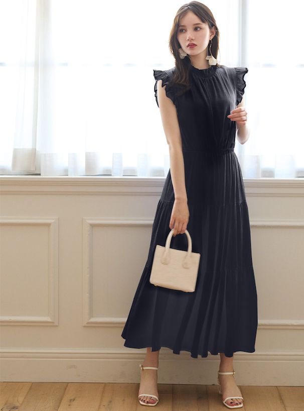 日本 GRL - 清新夏日收腰飛飛袖洋裝-星塵藍