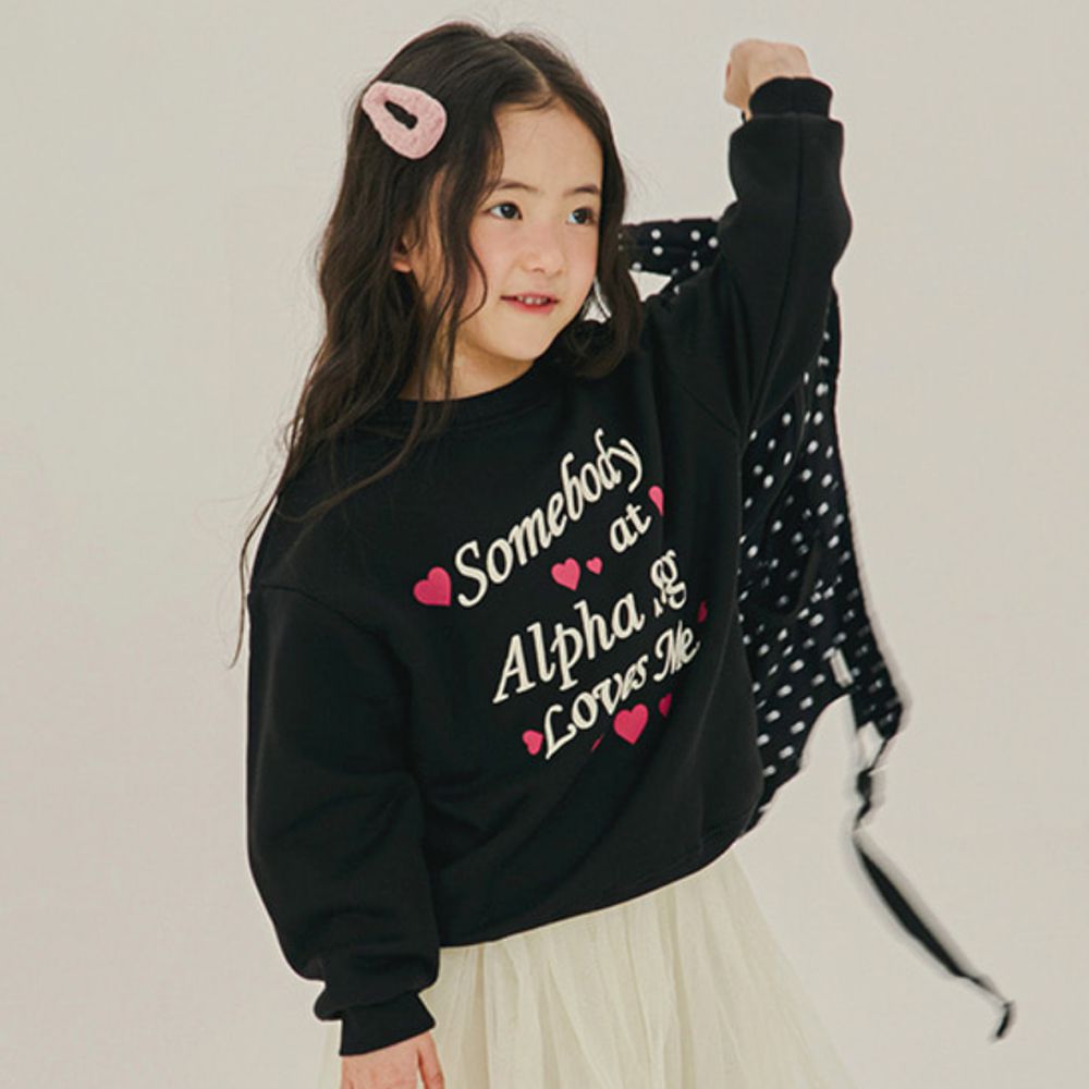 W.S.B. 內磨毛長袖大學T-文字小愛心-黑