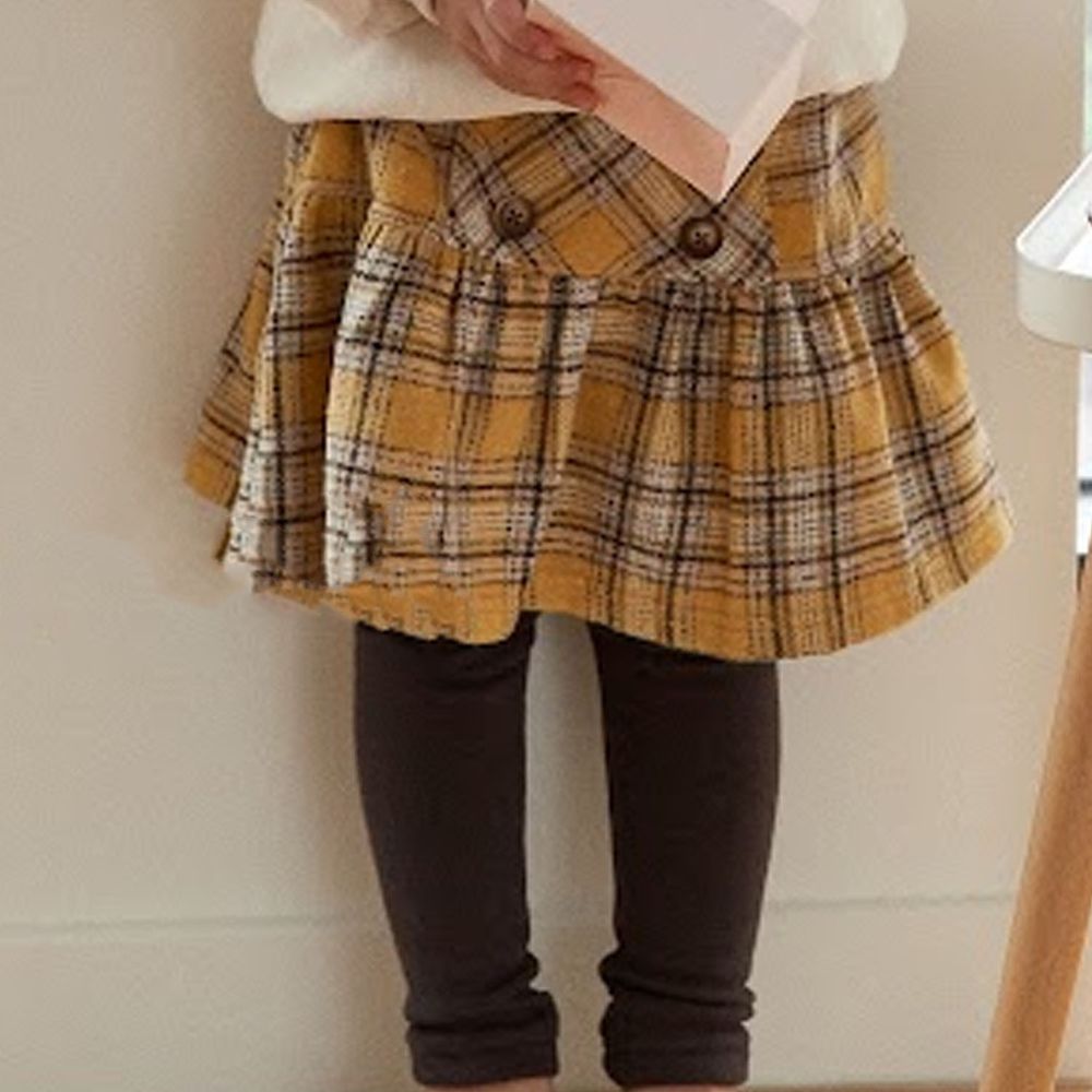 韓國 ERU - 裝飾鈕釦格紋褲裙-芥末黃