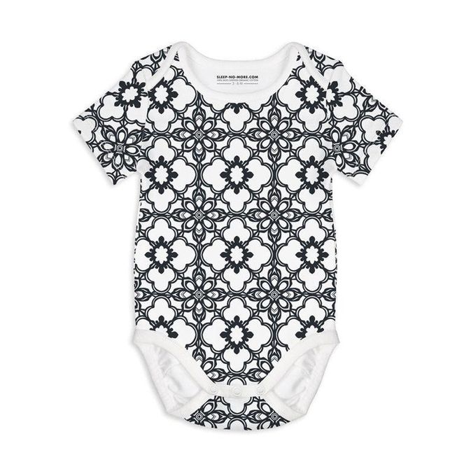 英國 SLEEP NO MORE - 100% 有機棉短袖包屁衣-黑白窗花 (12-18 M)