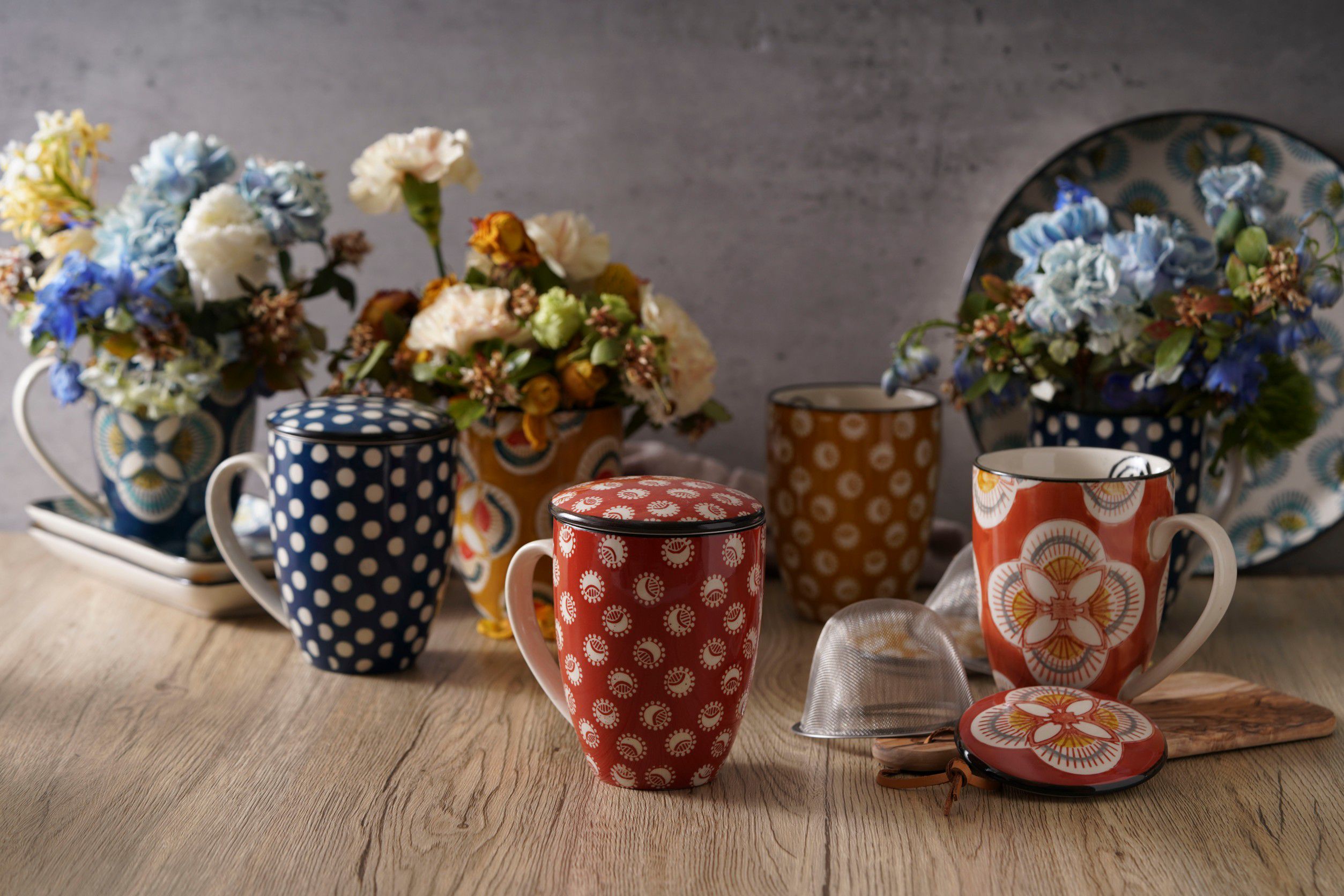 amadeus imany - 花磚蓋杯-紅雛菊-450ML