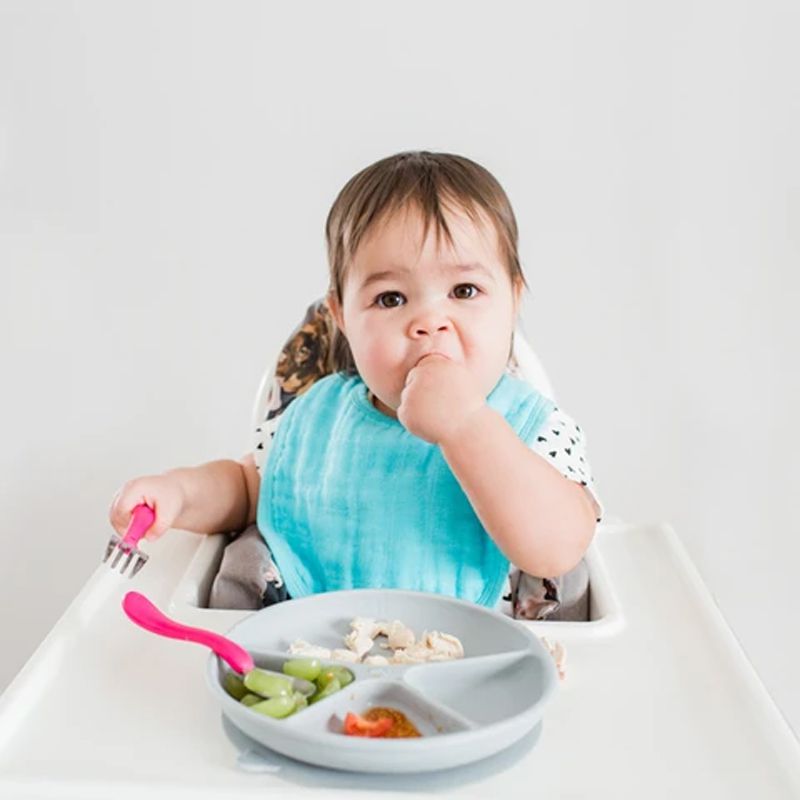 美國 green sprouts - 小綠芽超防滑寶寶學習吃飯矽膠學習餐盤-灰色