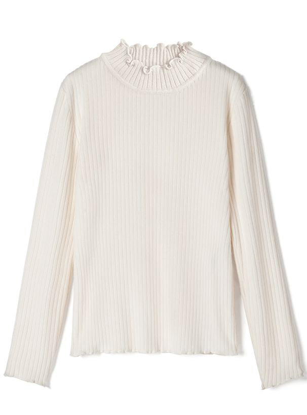 日本 GRL - 百搭木耳領羅紋長袖上衣-深可可