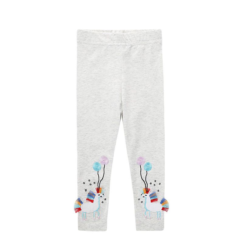 Jumping meters - 可愛刺繡立體腰鬆緊內搭褲-獨角獸-麻灰色