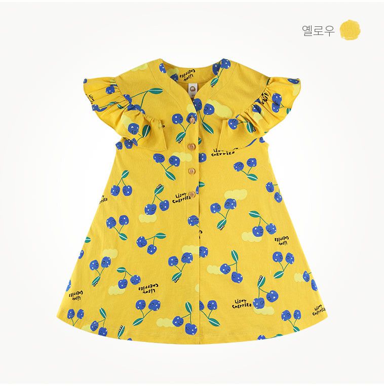 韓國 milk mile - 荷葉袖櫻桃洋裝-象牙白