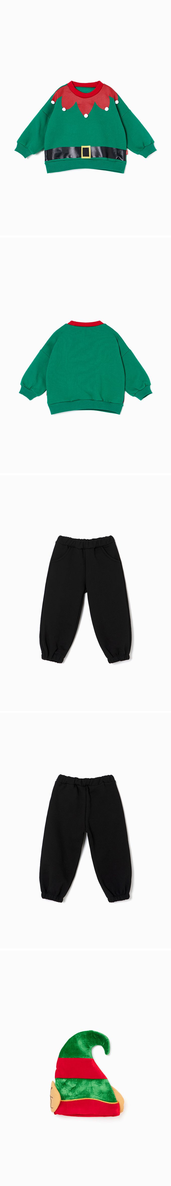 韓國 OZKIZ - (附尖帽)(內刷毛)聖誕男精靈長袖套裝