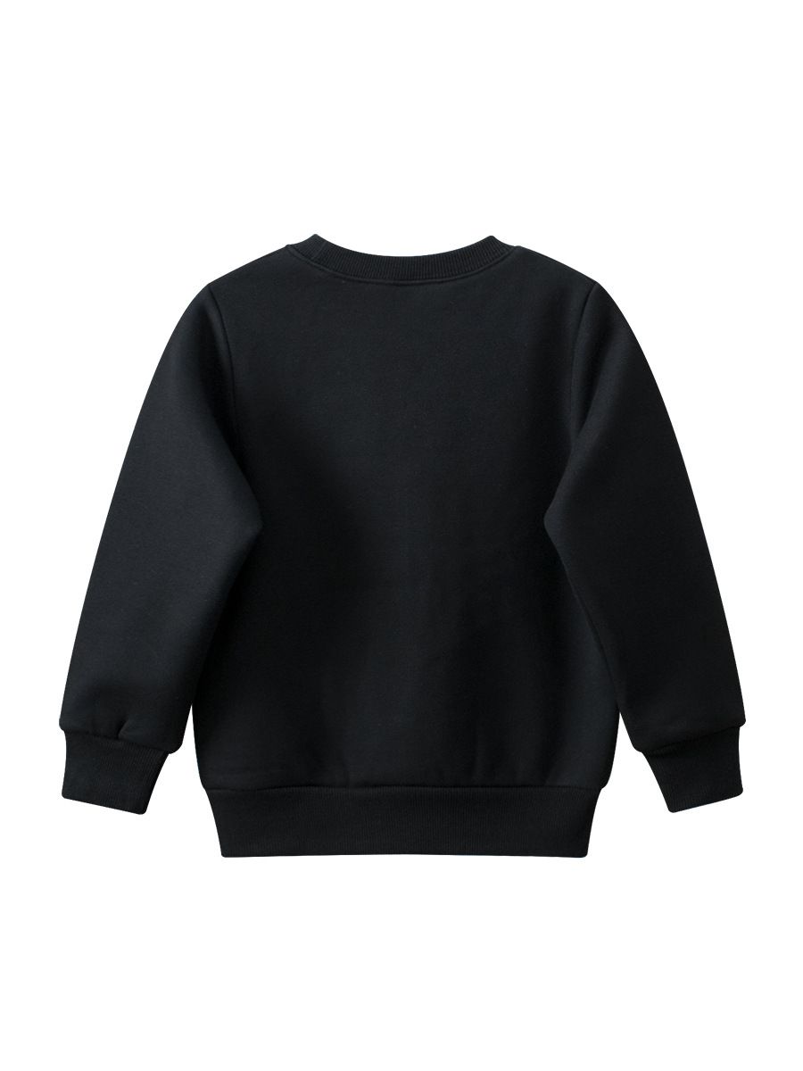 加絨棉質圓領長袖上衣/大學T-恐龍-黑色