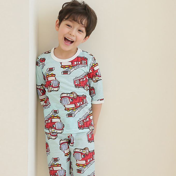 正韓 Puco - 超優質嬰幼兒/兒童七分袖100% 有機純棉家居服/睡衣-打火英雄