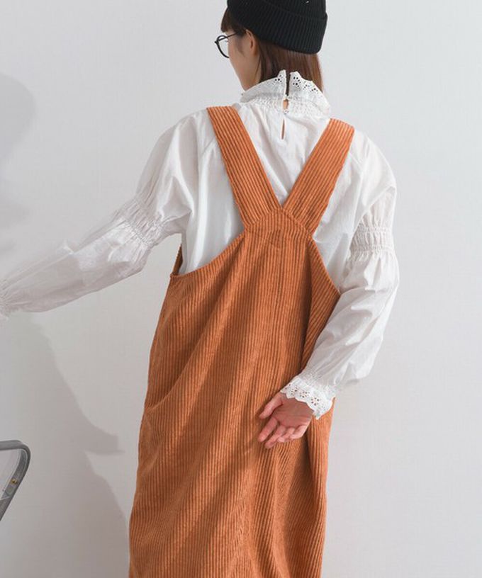 日本 Lupilien - 可愛厚實燈芯絨開叉吊帶裙-藍