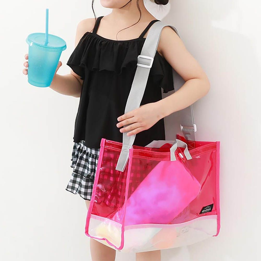 大容量PVC防水游泳/玩水包(附背帶)-桃紅x白 (35x26x17cm)