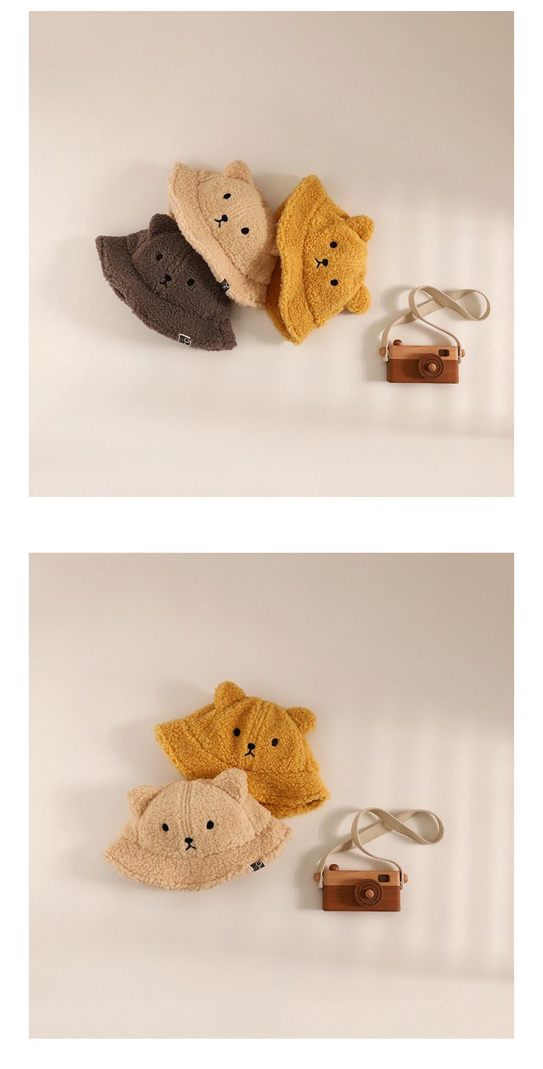 保暖卡通造型漁夫帽-小熊-白色 (帽圍48CM)