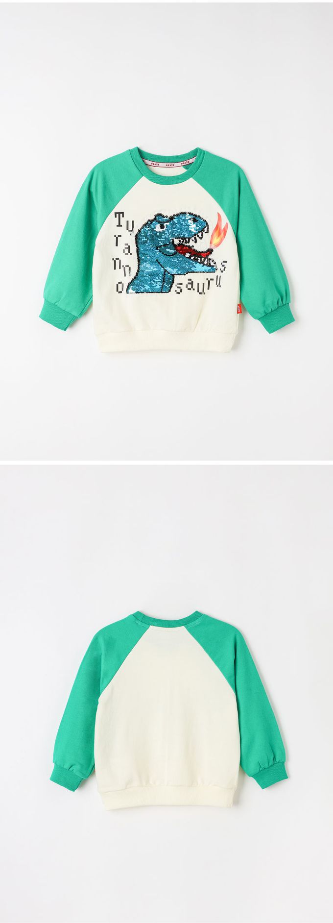 韓國 OZKIZ - 閃亮變色長袖大學T-噴火恐龍