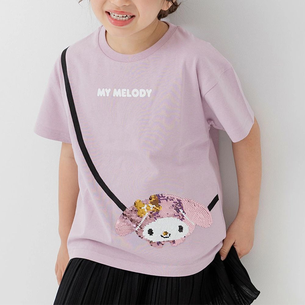 100%棉 可愛聯名立體印花短袖上衣-亮片小包造型-薰衣草