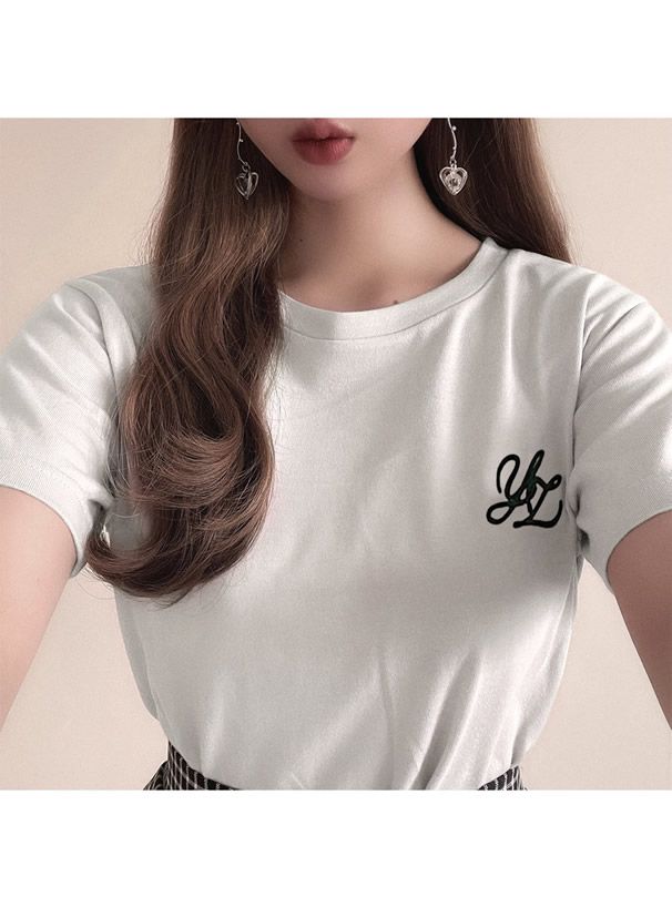 日本 GRL - LOGO刺繡百搭純棉短T-黑