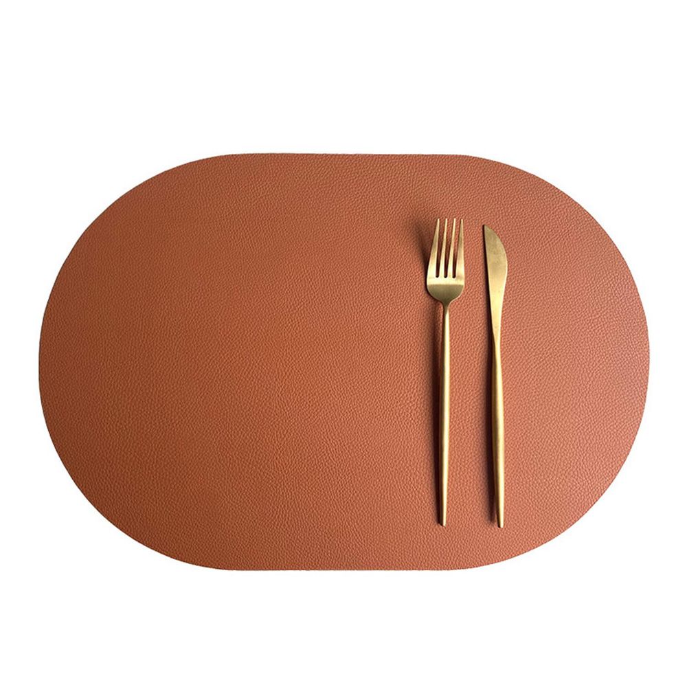 仿皮革橢圓形餐墊-雙色款-橘棕X黑 (43.5cm*30cm)
