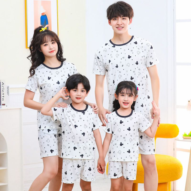 親子冰絲短袖家居服套裝/空調服-愛心熊熊-奶油白