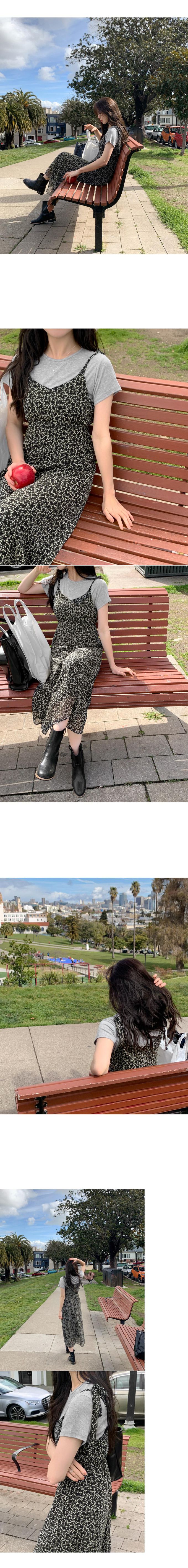 韓國 98doci - 碎花飄逸V字綁帶連身洋裝-天空藍