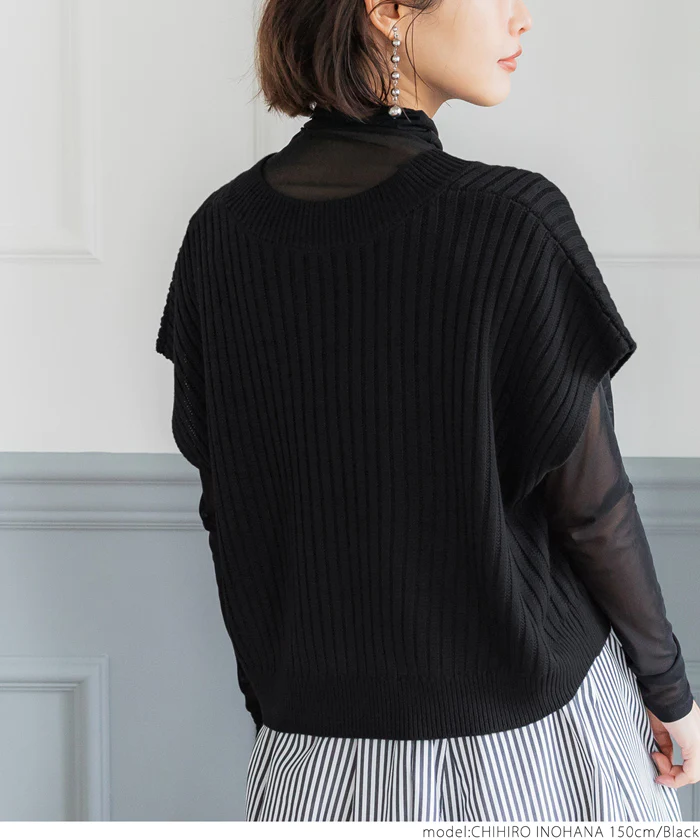 日本 COCA - 百搭彈性短版針織背心-黑