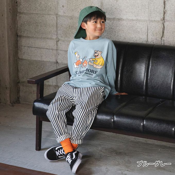 日本 BRANSHES - 100%棉 百搭印花縮口長袖上衣-熊熊騎車-玫瑰粉