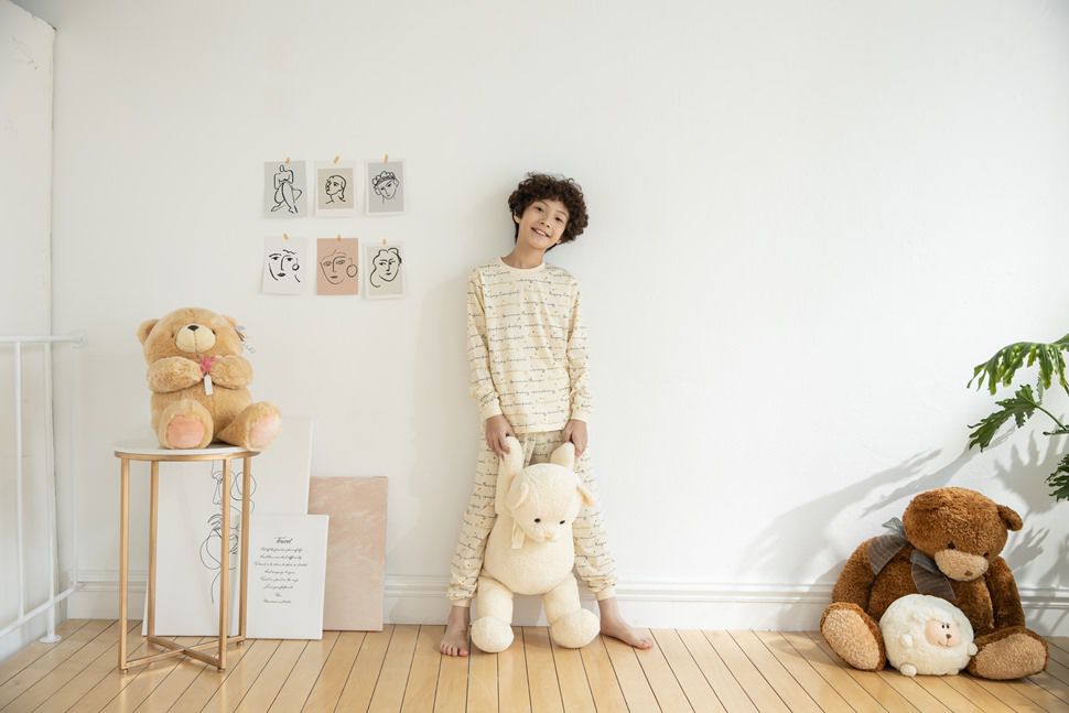 Annypepe - 兒童純棉金色年華長袖居家服-黃 (110-150cm)