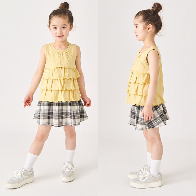 日本 evercloset - 100%棉 蛋糕層次無袖背心-點點-摩卡