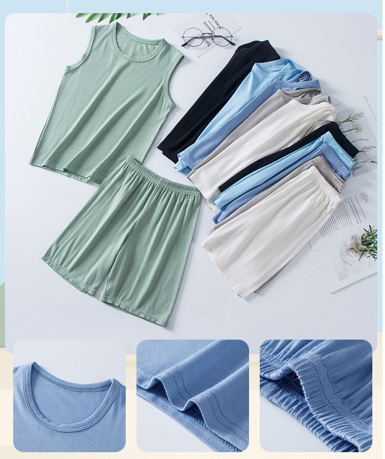 莫代爾薄款圓領無袖家居服套裝/空調服-藍色