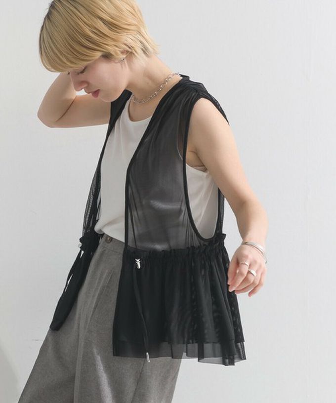 日本 le colis - 仙氣薄紗層次穿搭背心(腰抽繩)-暈染綠