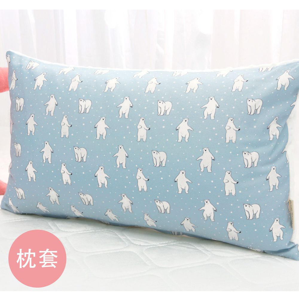 韓國 Coney Island - 雙面材質(純棉+顆粒)枕套-藍色北極熊 (50X30cm)-枕套*1