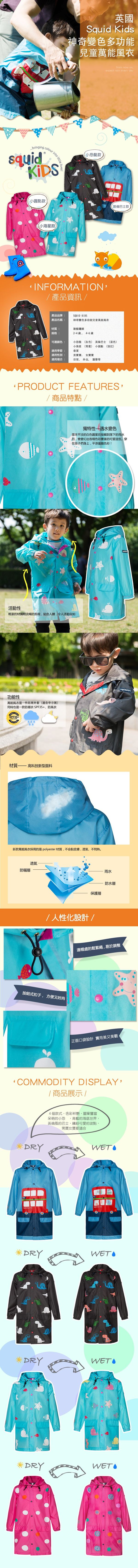 英國 Squid Kids - 兒童變色防水風衣-小海星-水藍