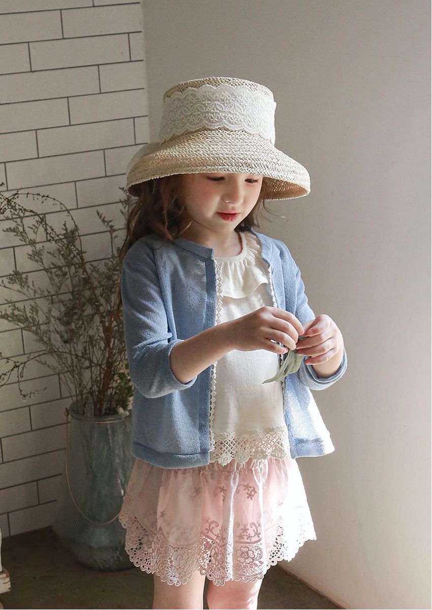 韓國 PuellaFLO - 蕾絲滾邊薄款小外套-藍