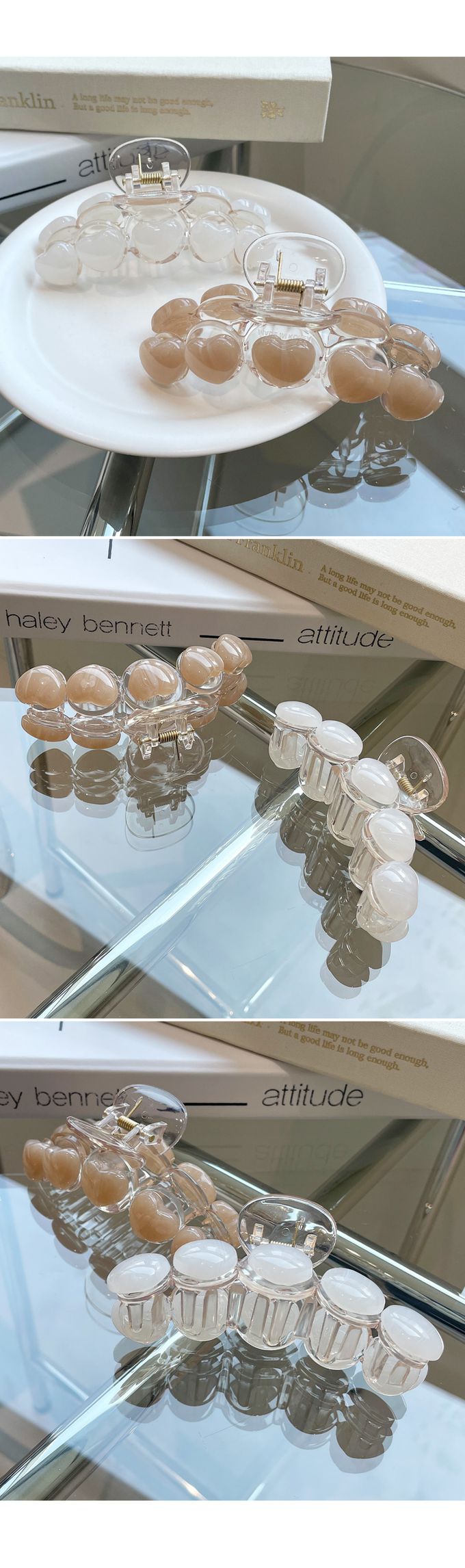 韓國 Soo&Soo - 正韓製果凍透明感髮夾/抓夾-卡其