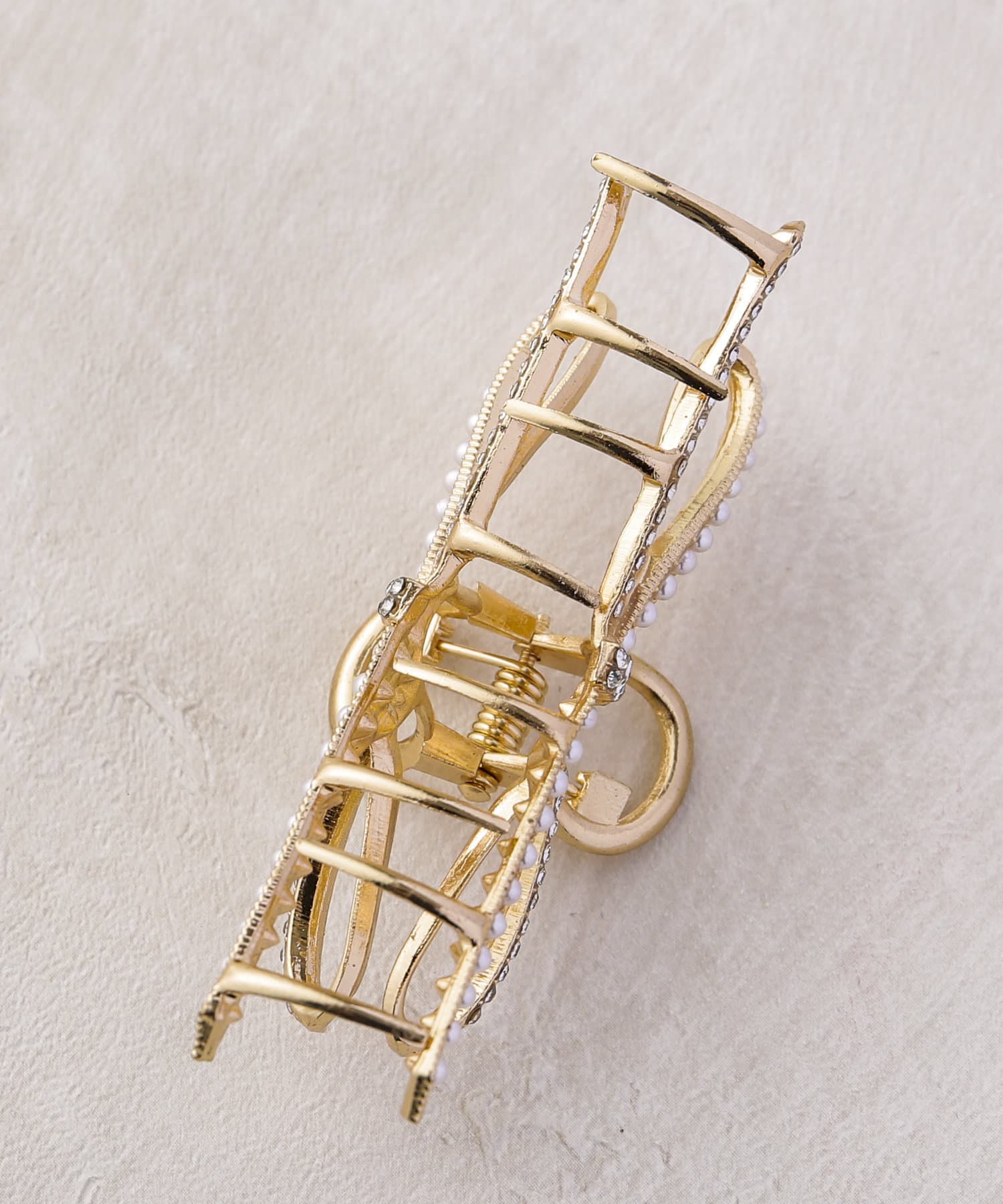 日本 Lattice - 優雅扭結珍珠髮夾/鯊魚夾-金