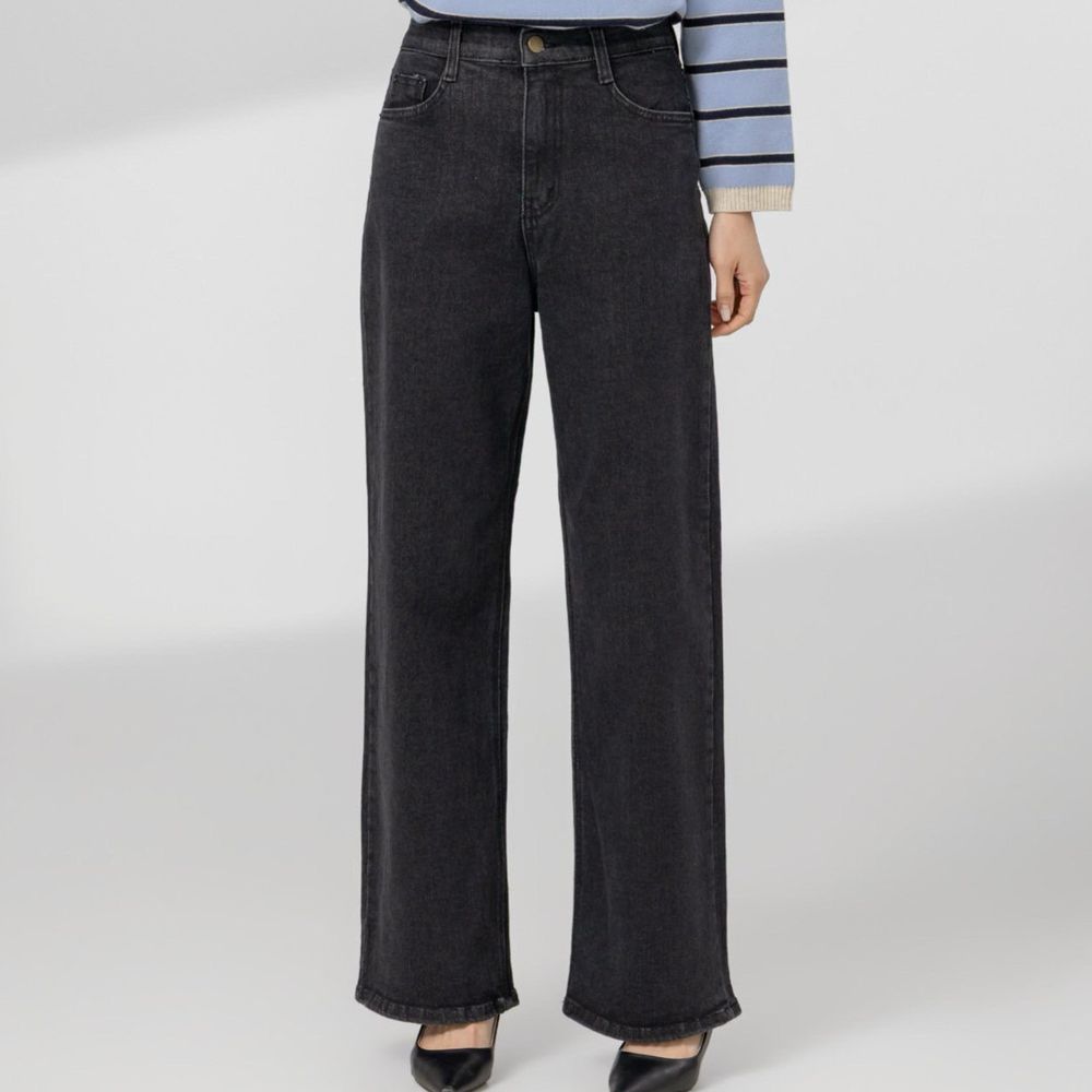 EDITION 彈性腰彈力寬鬆直腿丹寧褲-黑