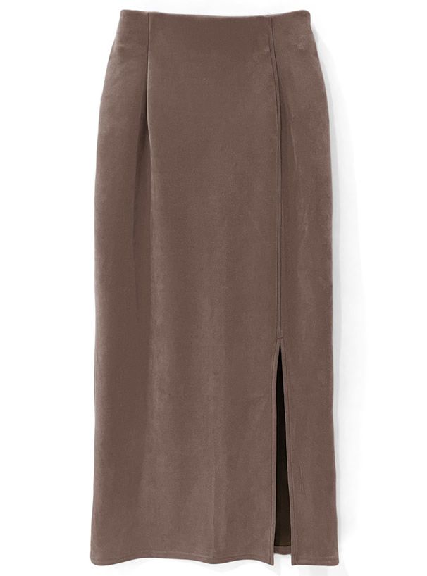 日本 GRL - 優雅百搭開衩麂皮長裙-深可可